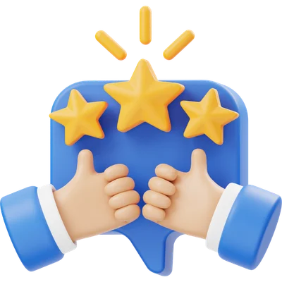 Manos con pulgar arriba indicando un reconocimiento con estrellas representando logro y éxito